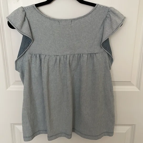 Madewell Ruffle Sleeve Blue Striped Top Medium Butterfly Sleeve - Image 2