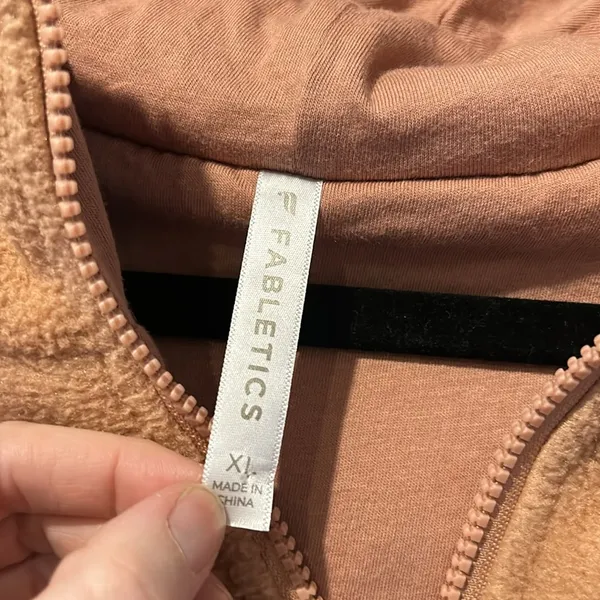 Fabletics Lotta Sherpa Half Zip Hooded Sweatshirt Jacket in peach tan - Image 8