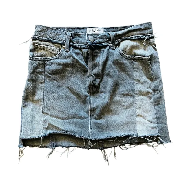 $345‎ FRAME DENIM Nouveau Le Mix Mini Skirt in Ash Mix Distressed Size 25 - Image 4