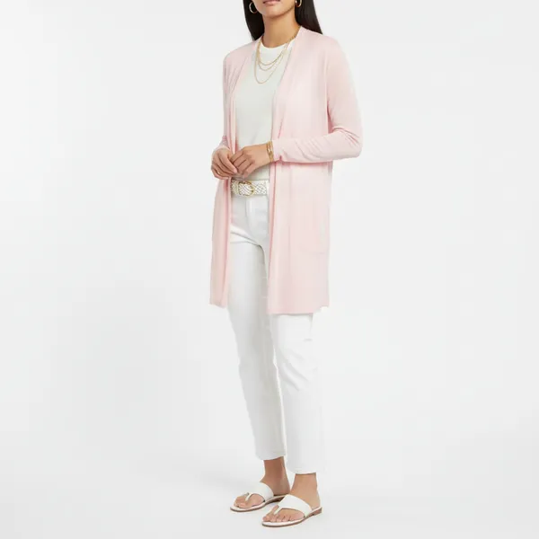 Land’s End Pink Open Front Long Sleeve Cardigan Sweater XS - Image 5