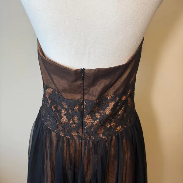 VTG Y2K Betsy & Adam Womens Dress 12 Black Bronze Halter Lace Mesh Prom Cocktail - Image 9