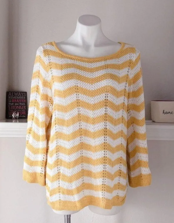 89th & Madison Sweater Perforated Knit Zig Zag Pattern Pullover Size XL - Image 5