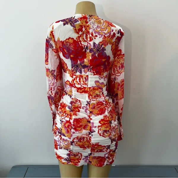 New Runaway The Label Acadia Dress Sz S / 4 Floral Ruched Long Sleeves Mini NWT - Image 8