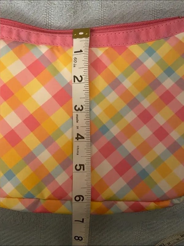 Vtg Y2K Lesportsac Pastel Gingham madras purse with Pink Trim - Image 8