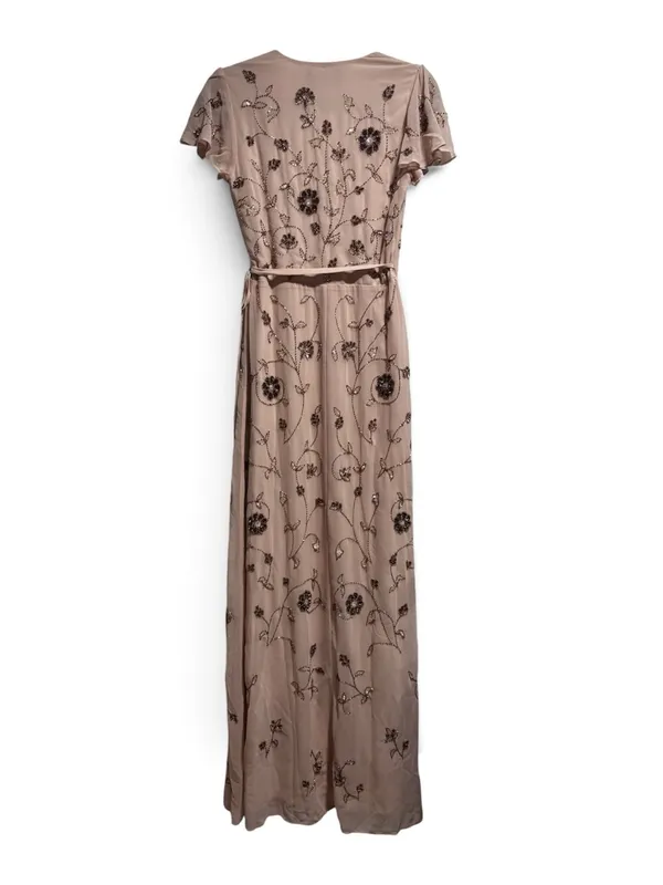 BHLDN Anthropologie Plymouth Floral Beaded Blush Maxi Wrap Dress | Size 4 - Image 4