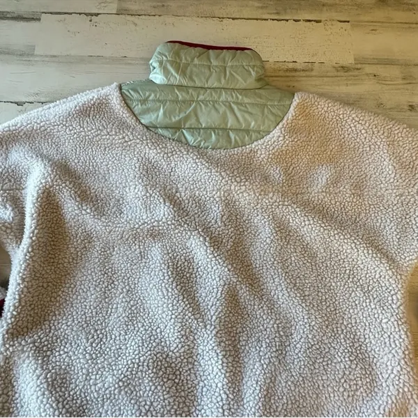 Urban Outfitters UO Mixed Media Sherpa Fleece Windbreaker Jacket Cream‎ Green Lg - Image 8