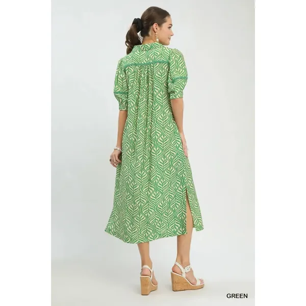 Umgee Printed Puff Sleeve Midi Dress with Pockets‎ - Small - Image 3
