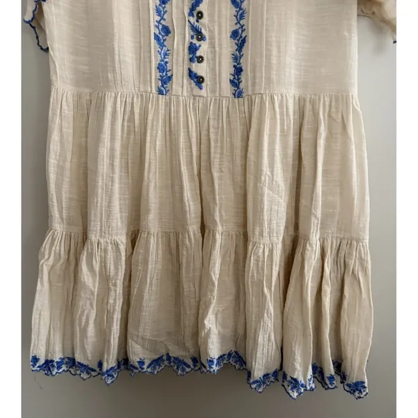 Free People Santiago Embroidered Boho Mini Dress Ivory and Blue‎ Size Medium - Image 5
