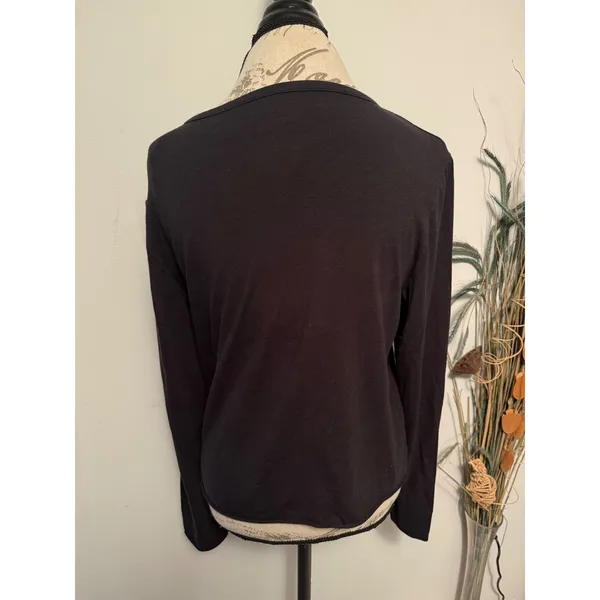 by‎ ANTHROPOLOGIE Black Long Sleeve Crew Neck Top XL Made in Mauritius - Image 2