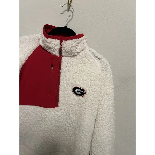 Antigua Women’s M Georgia Bulldogs Sherpa Half Zip Pullover Jacket White/Red - Image 4