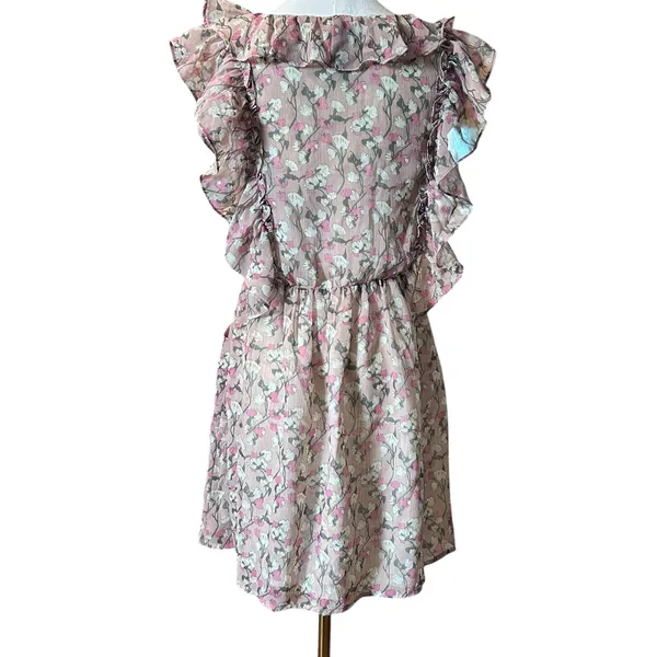 Anthropologie ARYN K. Dress Ruffles Y2K Blouson Sheer Lined Floral Fairy Boho SZ Sm Pinks - Image 5