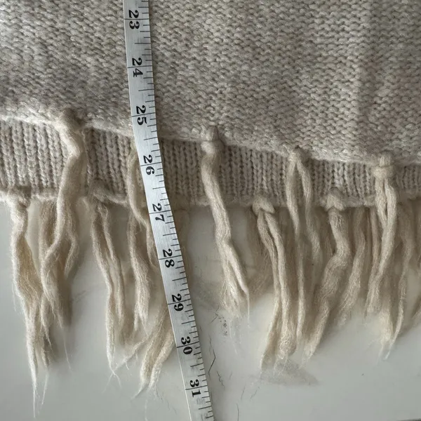 Kensie One Size Cream Knit Poncho Cardigan Fringe Cape Boho Coastal Grandmother - Image 11