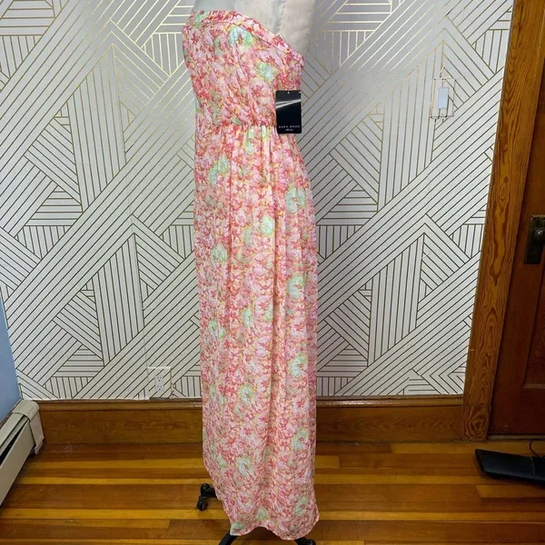 Zara‎ Basic Floral Strapless Maxi Dress in Pink Boho Draped Size US XS - Image 9