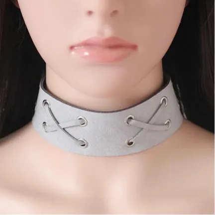 Gray suede thick choker necklace - Image 3