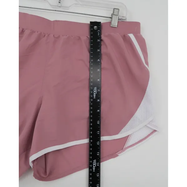 Under Armour HeatGear Fly By Running Shorts Pink White Mesh Womens XL Loose Fit - Image 9