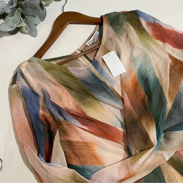 See and Be Seen Watercolor Maxi Midi Dress Flowy Long Sleeve NWT Large - Image 5