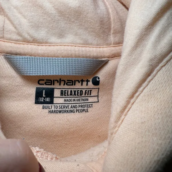 Carhartt Relaxed‎ Fit Hoodie Womens Large Peach Sweatshirt Logo Sleeve - Image 6