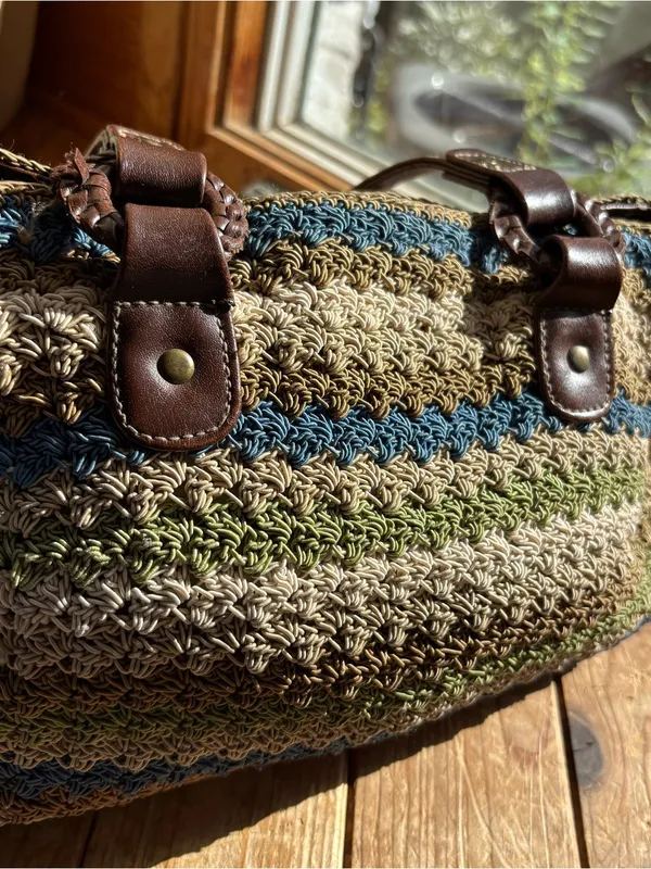 Woven Crochet Striped Shoulderbag Blue - Image 3