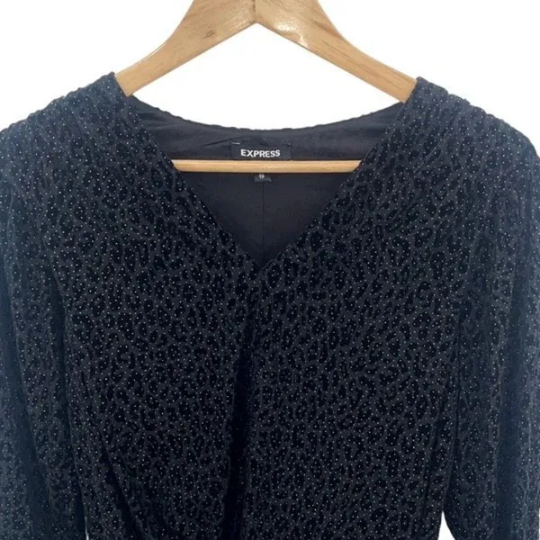 Express Womens Jacquard Velvet Leopard Sparkly Long‎ Sleeve Bodysuit Black XS - Image 2