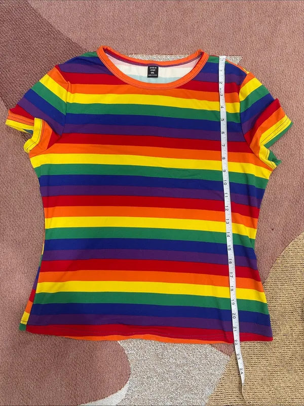 Rainbow Stripe Short Sleeve Tee - Multicolor - Image 5