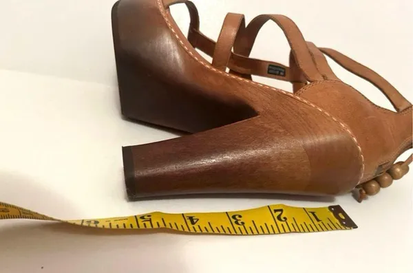 Ugg Tan Leather Woven Stack Heels Sandals  - Image 7