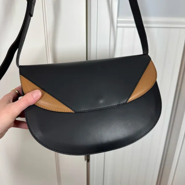 Valentina Fiore Handmade Italian Leather‎ Saddle Crossbody black and tan luxury - Image 2