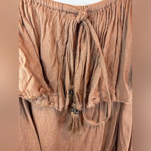 Free People‎ Boho Brown Ruffled Relaxed Cotton Tunic Size S - Image 9
