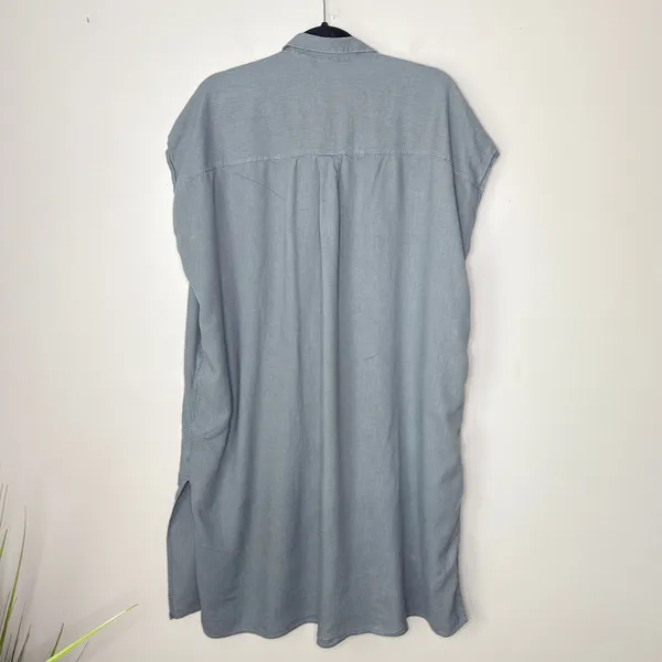 Uniqlo Linen Blend Button Front Oversized Shirtdress Size Small Lagenlook Gray‎ - Image 6