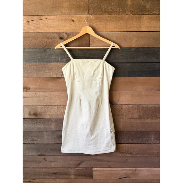 Vintage Neutral Utility Mini Dress Blue Asphalt Y2K Fitted - Image 2