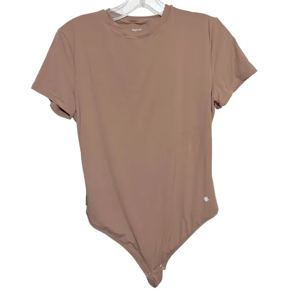 NWT Popilush Short Sleeve Tummy Control Thong Bodysuit Crew Neck Brown XL - Image 4