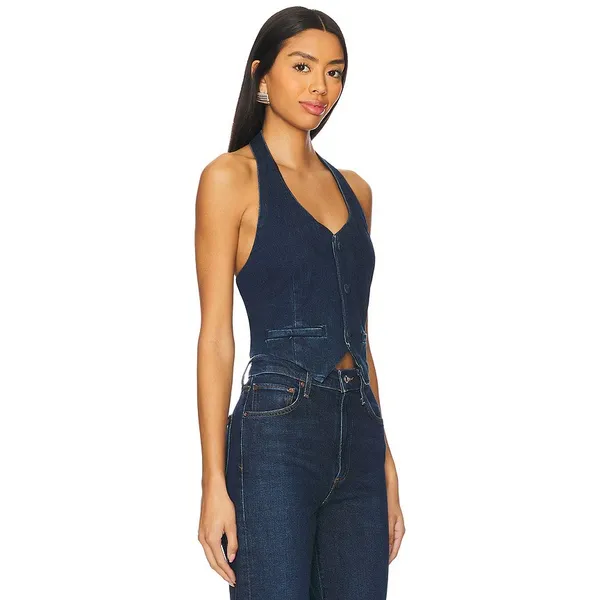 Good American Denim Halter Vest Indigo724 Size S NWT - Image 3