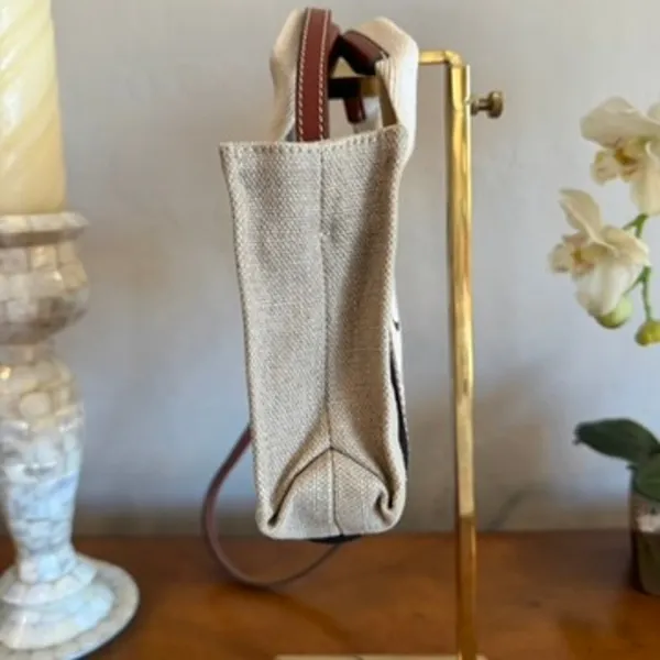 Chloé Mini Woody Tote White Brown Linen Canvas - Image 3