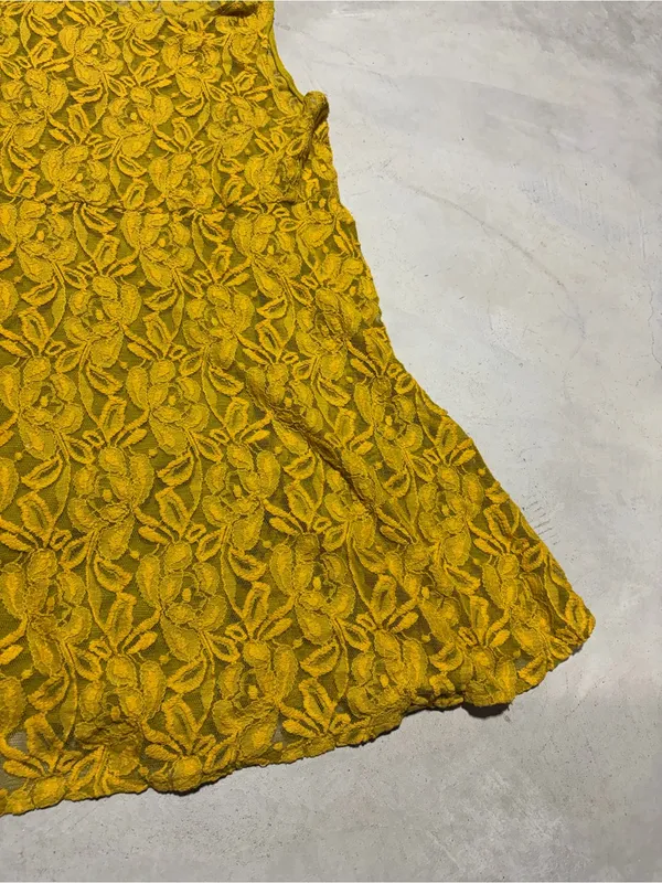 Free people miles of lace Yellow Lace Floral A-Line mini Dress small - Image 4