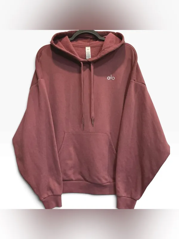 ALO Yoga Accolade Hoodie Burgundy Truffle Dusty Rose Pullover Sweatshirt M - Image 2