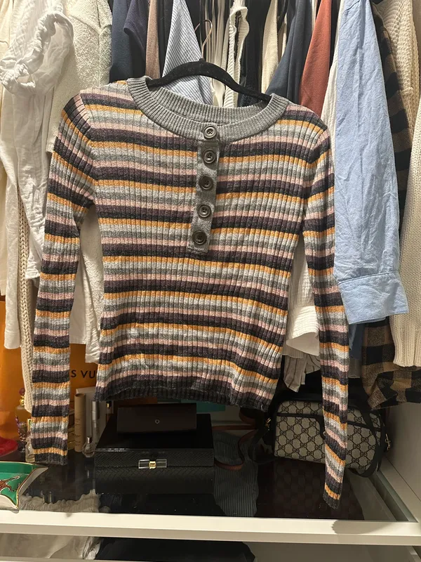 American Eagle Striped Henley Sweater - Image 3