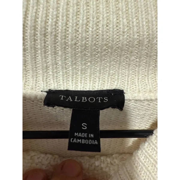 Talbots Cream Ivory Cable Knit‎ Textured Sweater Women Sz S Pullover Mock Neck - Image 3