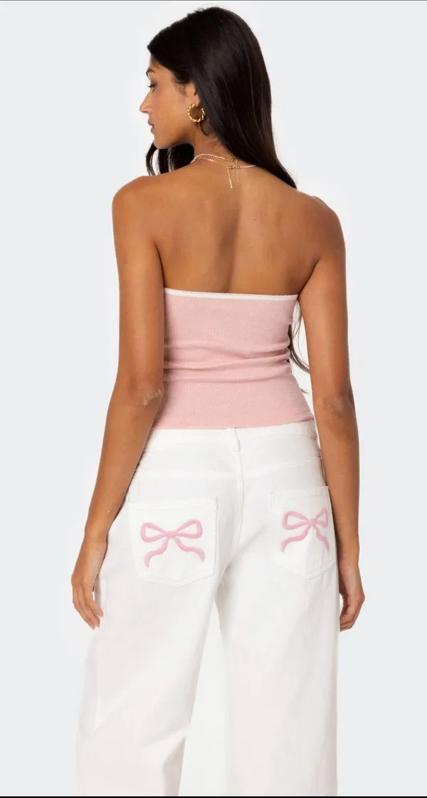 Edikted brand new lacy pink tube top xs with tags - Image 3