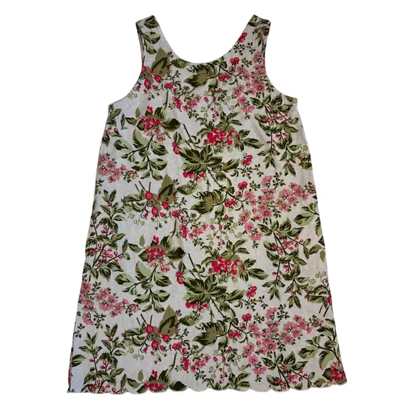 Laura Ashley Linen Blend‎ Floral Shift Dress Scalloped Hem Pink Green M - Image 10