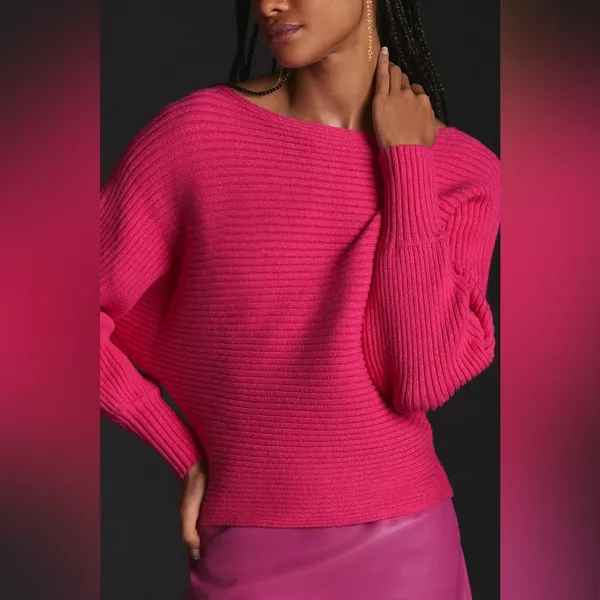 NWT By Anthropologie Kendall Hot Pink Off Shoulder Sweater S - Image 3
