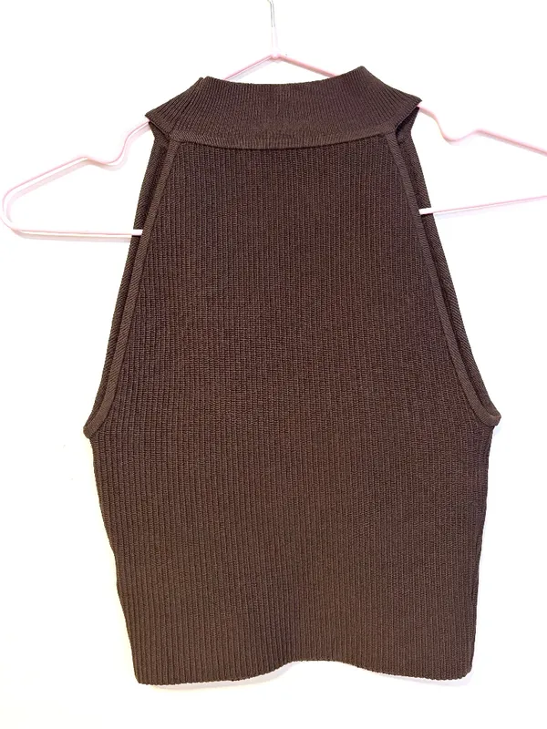 Babaton Aritzia Sleeveless Mock Neck Ribbed Knit Crop Top Brown Womens Size XS - Image 2