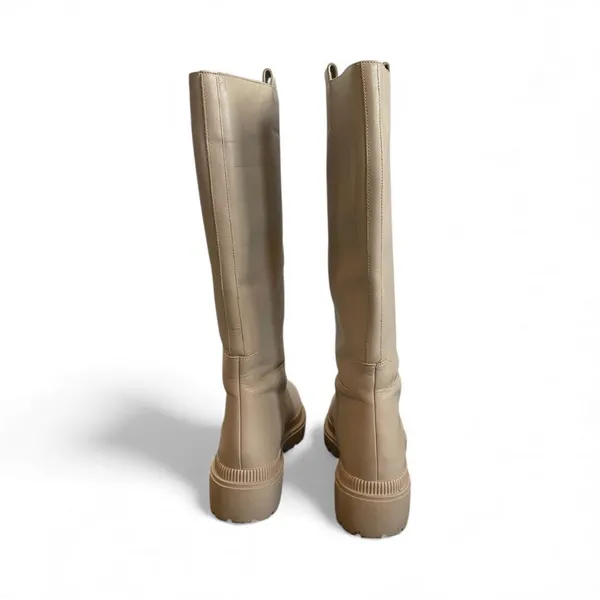 Cream Knee-High Minimalist Leather Boots by H&M Premium Chunky Rubber Sole size 8 - Image 3