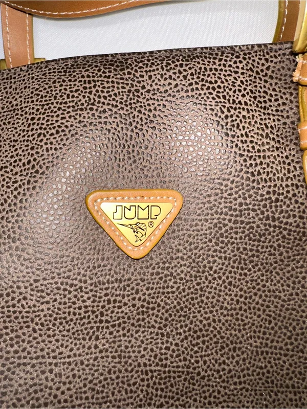 Vtg Jump Boyt Brown Pebbled Faux Leather Tote Purse Shoulder Bag Map Print⁠ - Image 3