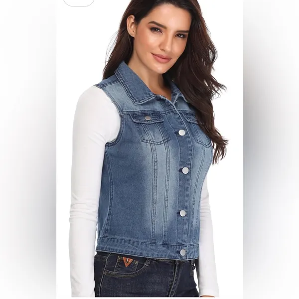 En Jean Stylish Blue Denim Vest Size M - Image 4