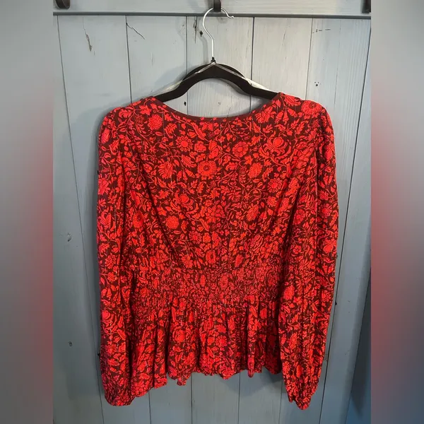 Knox Rose Crimson Floral Balloon Sleeve Blouse | XL - Image 4