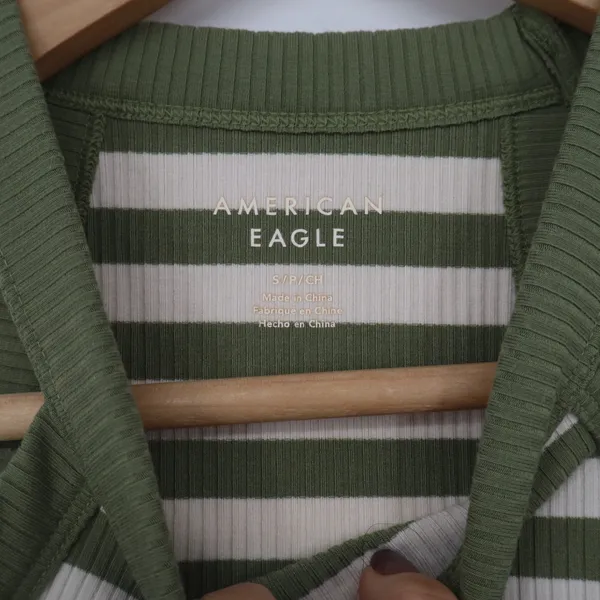 American Eagle Tank Top Womens S Striped Green Ribbed Knit Cropped Excellent - Image 3