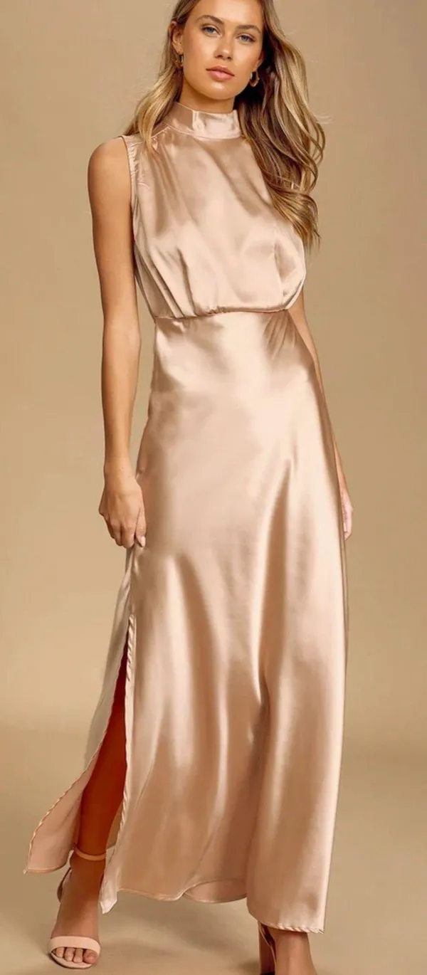 Lulus Silk High Neck Maxi Gown - Image 3