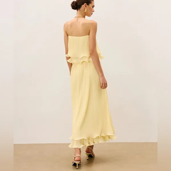 Commense Pleated Layered Ruffle Skirt Set size small Yellow - Image 2