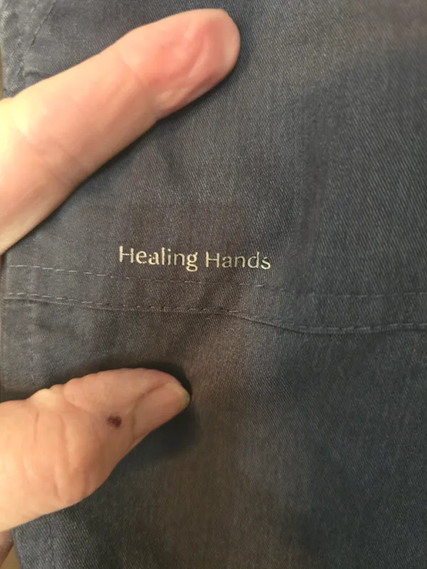 Healing Hands Blue/gray Medical Scrub Top with Subtle Logo Large - Image 2