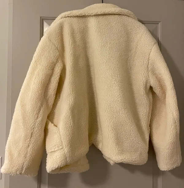 Cream Borg Zip Up Oversized Jacket - Image 2