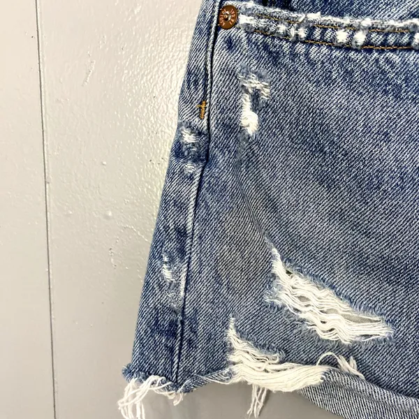 Agolde Blue Medium Wash Denim Grudge Parker Distressed Vintage Fit Shorts 30 - Image 4